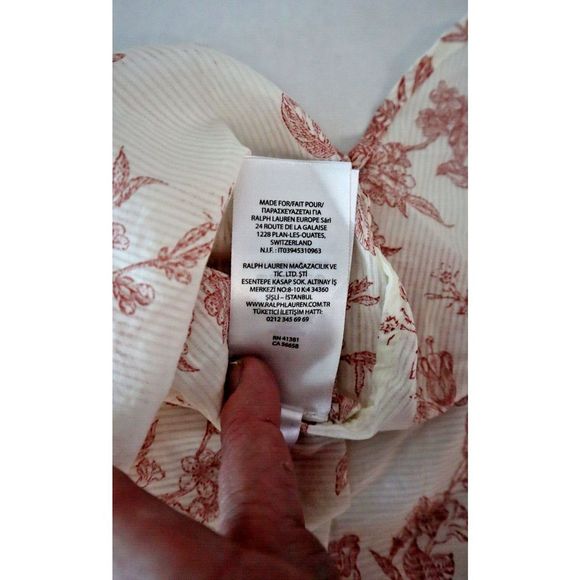 Lauren Ralph Lauren Women's Sz XL Red Floral Cuffed Collared Button Up Top $90 - Picture 4 of 8
